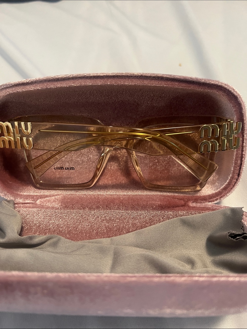 Miu Miu Transparent Amber-Tinted Square Frame Glasses - Picture 2 of 3